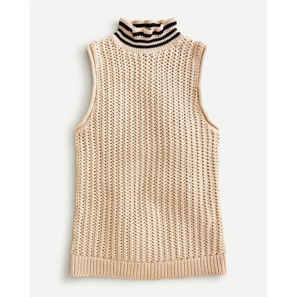 J. Crew Sleeveless Turtleneck Crochet Sweater Medium Tan Black